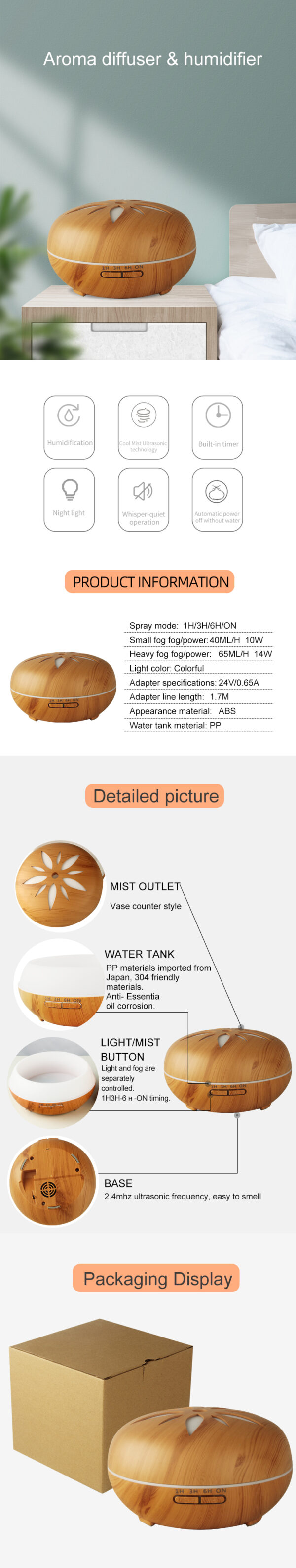 Ultrasonic Electric Aroma Diffuser 1831 - 이미지 3